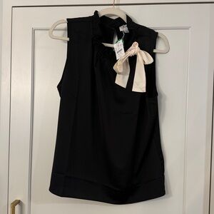 J. Crew Black Top with Cream Bow Accent